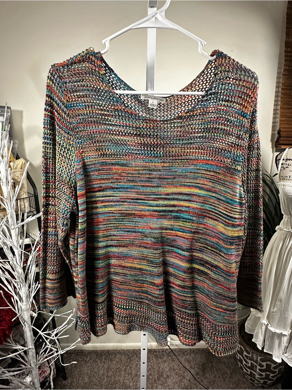 S56. John Paul EmRichard Multicolor Lightweight Crochet Knit Sweater - Women's L